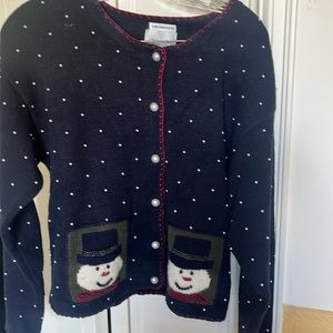 Navy Snowman Holiday cardigan.